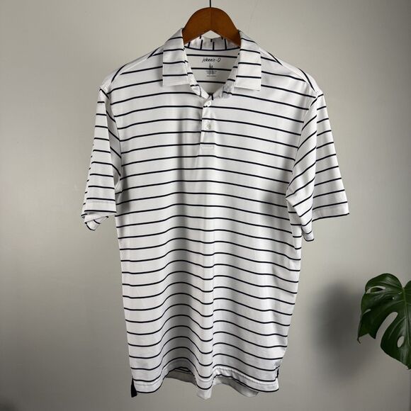 Johnnie-O Men’s Polo Shirt | Medium White Navy Stripe - Picture 1 of 6